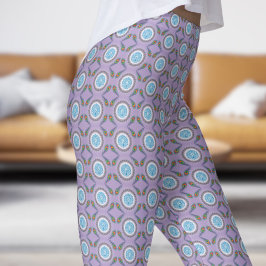 Stijlvolle Bleke Paarse Pauw Veren Patroon Leggings