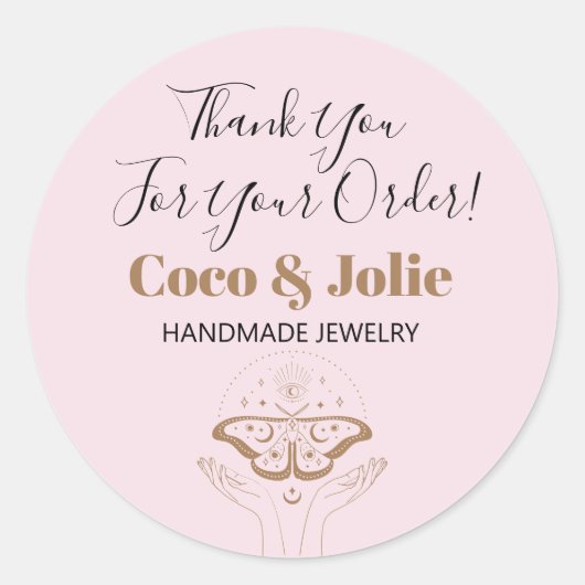 Stijlvolle, blinde, roze, mystieke Logo Dank u Ronde Sticker (Voorkant)