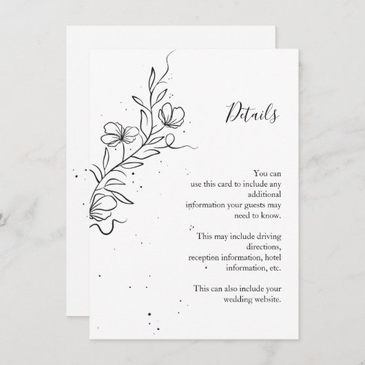 Stijlvolle bloeitak en inktdruppels informatiekaartje (Voorkant / Achterkant)