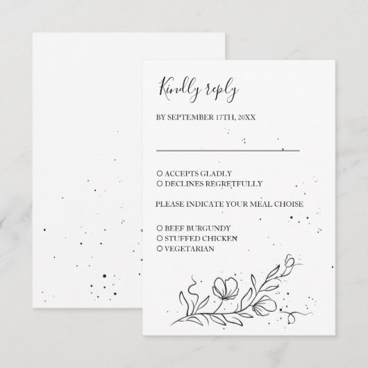 Stijlvolle bloeitak en inktdruppels RSVP kaartje (Voorkant / Achterkant)