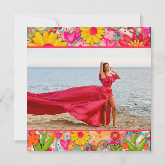 Stijlvolle Bloemen Afstuderen Aangepaste Fotoaanko Kaart (Achterkant)