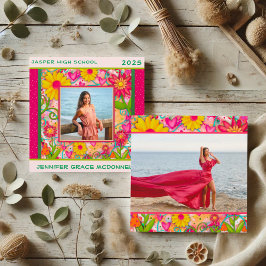 Stijlvolle Bloemen Afstuderen Aangepaste Fotoaanko Kaart