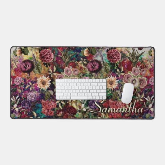 Stijlvolle bloemen bladeren rood monogram bloemmot bureaumat (Keyboard & Muis)