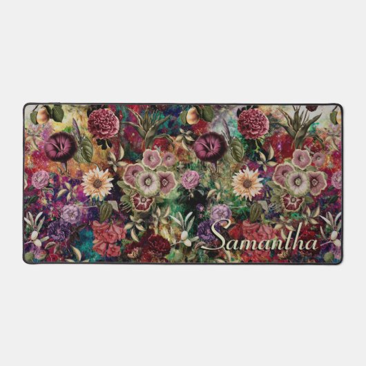 Stijlvolle bloemen bladeren rood monogram bloemmot bureaumat (Voorkant)