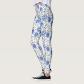 Stijlvolle bloemen Blauw en grijs Botanisch patroo Leggings (Links)