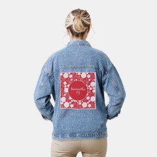 STIJLVOLLE BLOEMEN BLOEMMOTIEF CRÈME ROOD MET NAAM DENIM JACKET