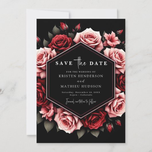 Stijlvolle Bloemen Crimson Red Wedding Save The Date (Voorkant)