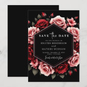 Stijlvolle Bloemen Crimson Red Wedding Save The Date (Voorkant / Achterkant)