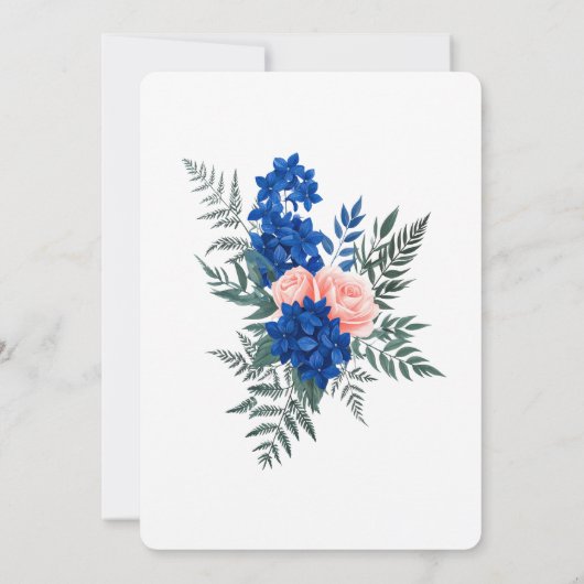Stijlvolle Bloemen Elegante Kobalt Blauw Roze Huwe Kaart (Achterkant)