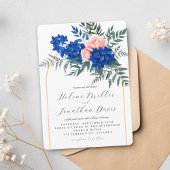 Stijlvolle Bloemen Elegante Kobalt Blauw Roze Huwe Kaart