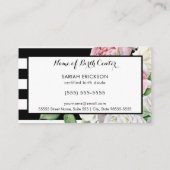 Stijlvolle bloemen en strepen Moederschap Geboorte Visitekaartje (Achterkant)