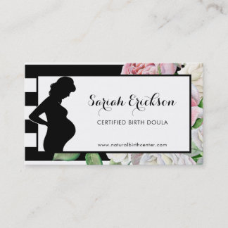 Stijlvolle bloemen en stripes visitekaartje