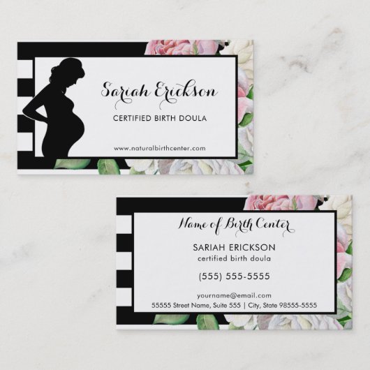 Stijlvolle bloemen en stripes visitekaartje (Voorkant / Achterkant)