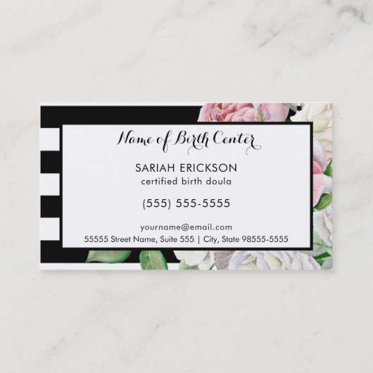 Stijlvolle bloemen en stripes visitekaartje (Achterkant)