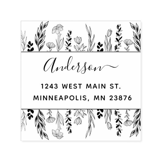 Stijlvolle bloemen & laat handgetekend aangepast a  zelfinktende stempel (Design)