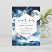 Stijlvolle Bloemen Maanverlichte bruiloft Save The Date (Staand voorkant)