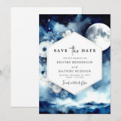 Stijlvolle Bloemen Maanverlichte bruiloft Save The Date (Voorkant / Achterkant)