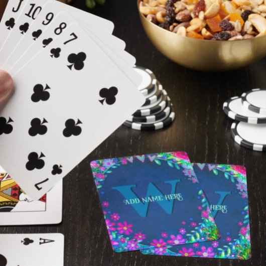 Stijlvolle Bloemen Monogram Naam Girly Pokerkaarten