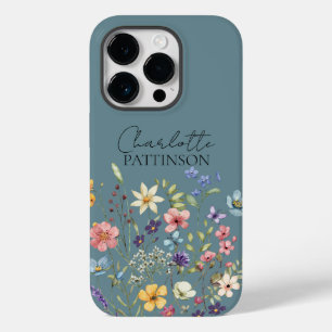 Stijlvolle Bloemen - Wildbloemnaam Hazy Blauwgroen Case-Mate iPhone 14 Pro Hoesje