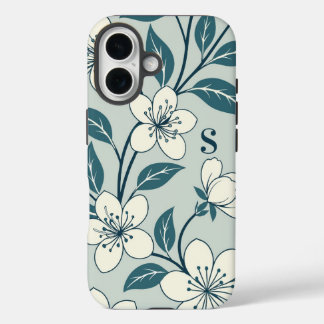Stijlvolle bloemen witte bloem botanische patroon iPhone 16 hoesje