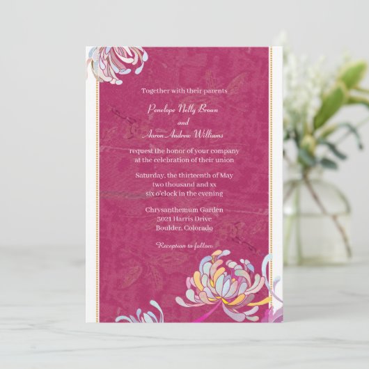 Stijlvolle bloemenfuchsia roze bruiloft kaart (Staand voorkant)