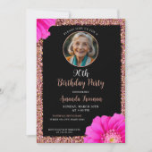 Stijlvolle bloemenglitter 90e verjaardag kaart (Voorkant)