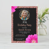 Stijlvolle bloemenglitter 90e verjaardag kaart (Staand voorkant)