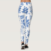 Stijlvolle bloemenlegging: Blauwe bloem & bladeren Leggings (Achterkant)