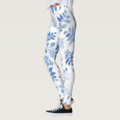 Stijlvolle bloemenlegging: Blauwe bloem & bladeren Leggings (Links)
