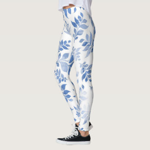 Stijlvolle bloemenlegging: Blauwe bloem & bladeren Leggings
