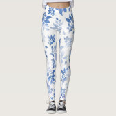 Stijlvolle bloemenlegging: Blauwe bloem & bladeren Leggings (Voorkant)
