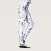 Stijlvolle bloemenlegging: Blauwe bloem & bladeren Leggings (Rechts)