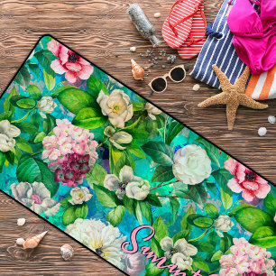 Stijlvolle bloemenroze bloemen blauw monogram patr bureaumat