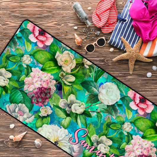 Stijlvolle bloemenroze bloemen blauw monogram patr bureaumat