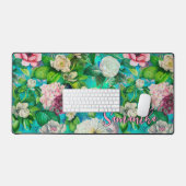 Stijlvolle bloemenroze bloemen blauw monogram patr bureaumat (Keyboard & Muis)