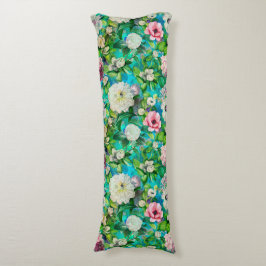 Stijlvolle bloemenroze bloemen blauw monogram patr lichaamskussen