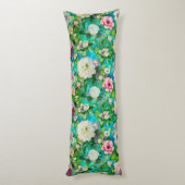 Stijlvolle bloemenroze bloemen blauw monogram patr lichaamskussen (Achterkant (Verticaal))