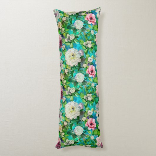 Stijlvolle bloemenroze bloemen blauw monogram patr lichaamskussen (Achterkant (Verticaal))