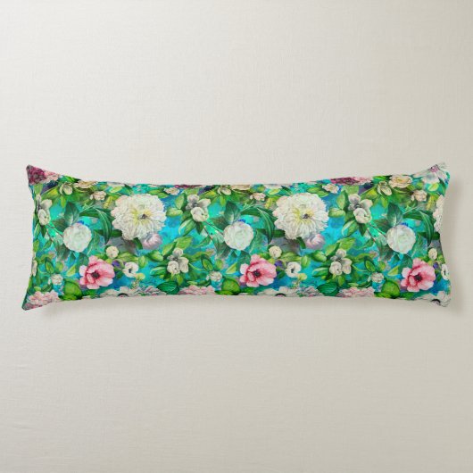 Stijlvolle bloemenroze bloemen blauw monogram patr lichaamskussen (Voorkant)