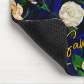 Stijlvolle bloemenroze bloemen blauw monogram patr muismat (Hoek)