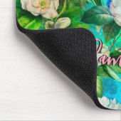 Stijlvolle bloemenroze bloemen blauw monogram patr muismat (Hoek)