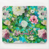 Stijlvolle bloemenroze bloemen blauw monogram patr muismat (Voorkant)