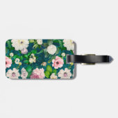 Stijlvolle bloemenroze bloemen groen monogram patr bagagelabel (Achterkant horizontaal)