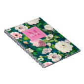 Stijlvolle bloemenroze bloemen groen monogram patr notitieboek (Rechterzijde)