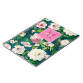 Stijlvolle bloemenroze bloemen groen monogram patr notitieboek (Linkerzijde)