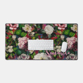 Stijlvolle bloemenroze bloemen rood monogram patro bureaumat (Keyboard & Muis)