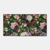 Stijlvolle bloemenroze bloemen rood monogram patro bureaumat (Voorkant)