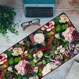 Stijlvolle bloemenroze bloemen rood monogram patro bureaumat