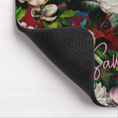 Stijlvolle bloemenroze bloemen rood monogram patro muismat (Hoek)