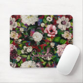 Stijlvolle bloemenroze bloemen rood monogram patro muismat (Met muis)